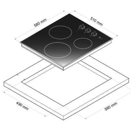 Mézières table de cuisson vitrocéramique 3 zones 5,3kW manette