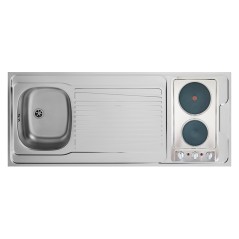 Kitchenette 140cm 1 domino électrique minuterie meuble 2 portes frigo