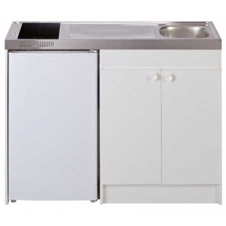 KITCHENETTE EVIER INOX REVERSIBLE 1 CUVE 140CM DOMINO INDUCTION MANETTE MEUBLE 2 PORTES FRIGO 4*