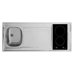 Kitchenette 140cm 1 domino induction manette meuble 2 portes frigo