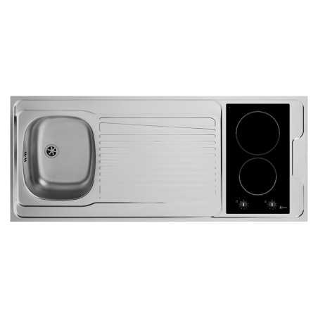 Kitchenette 140cm 1 domino induction manette meuble 2 portes frigo