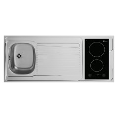 Kitchenette 140cm 1 domino vitrocéramique manette meuble 2 portes frigo