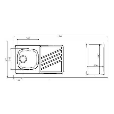 Dessus évier cuisinette 1 cuve l150 cm emplacement domino