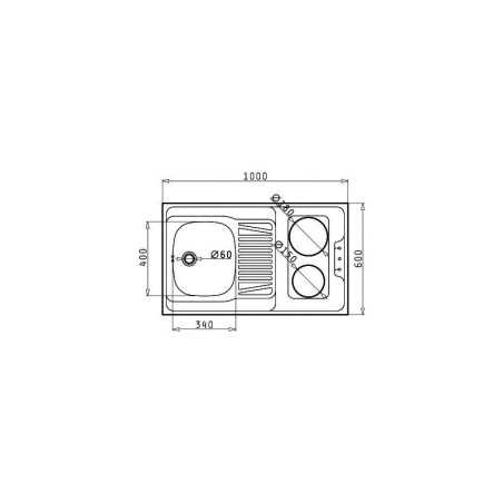 Dessus évier cuisinette électrique largeur 100 cm avec vidage complet