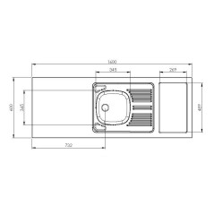 Dessus évier cuisinette 1 cuve l160 cm emplacement domino