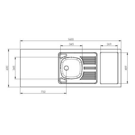 Dessus évier cuisinette 1 cuve l160 cm emplacement domino