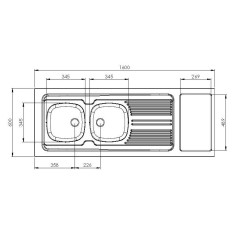 Dessus évier cuisinette 1 cuve l180 cm emplacement domino