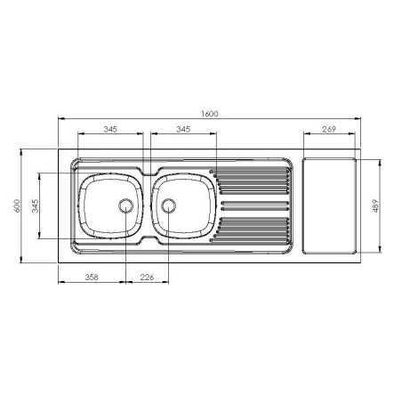 Dessus évier cuisinette 1 cuve l180 cm emplacement domino