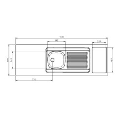 Dessus évier cuisinette 2 cuves l160 cm emplacement domino