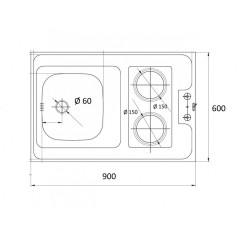 Dessus évier cuisinette électrique largeur 090 cm avec vidage complet