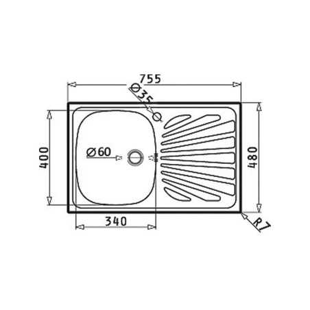 Évier 1 cuve l 75,5 x p 48 avec égouttoir