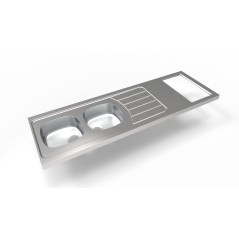 Dessus évier cuisinette 2 cuves l180 cm emplacement domino