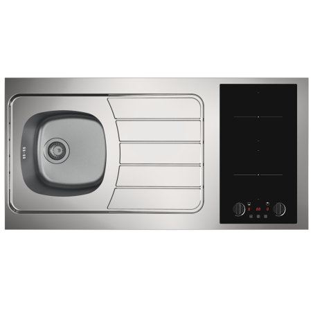 Kitchenette 120cm domino induction manette meuble 2 portes frigo